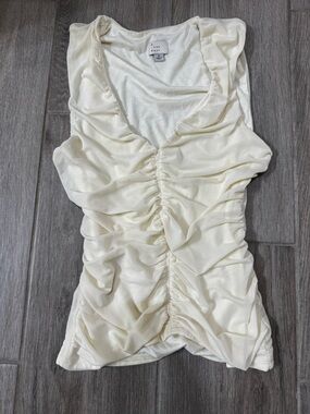 a new day Cream Ruched V-Neck Sleeveless Tank